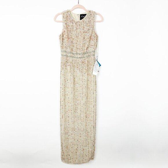 FLAW - NWT Mac Duggal Sequined High Neck Sleeveless Column Gown Nude 2 #A0187 - Picture 4 of 14